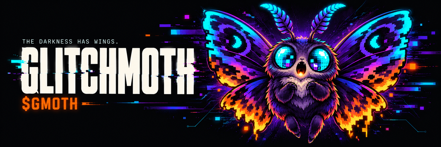GlitchMoth banner with the words The darkness has wings and $GMOTH